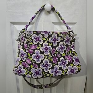 Vera Bradley 100% Cotton Retired Plum Petals Print Removable Shoulder Strap Bag
